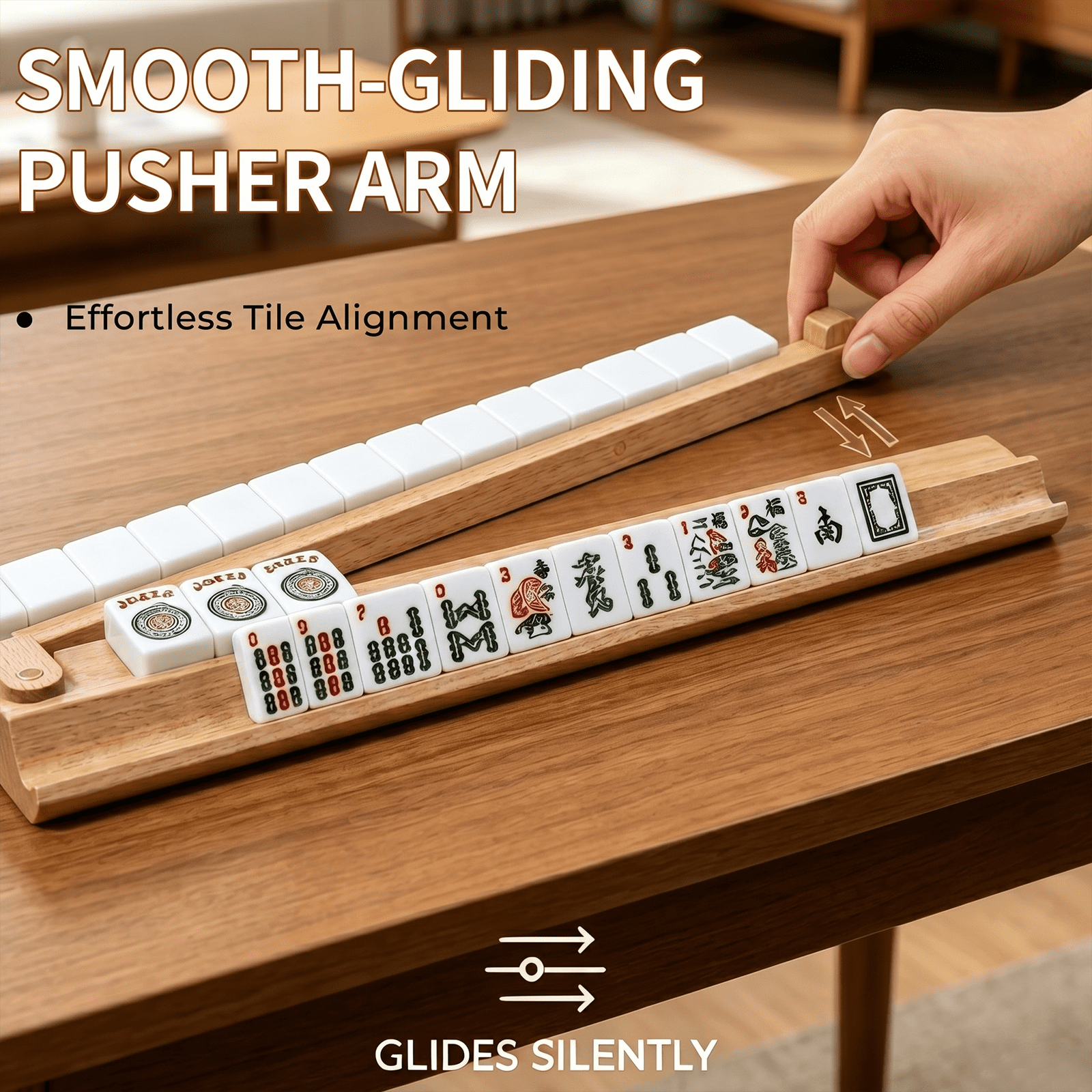 Grhonior Wooden Mahjong Racks with Pushers, Premium for American Mah Jongg/Dominoes, Set of 4, 17.5 Inches