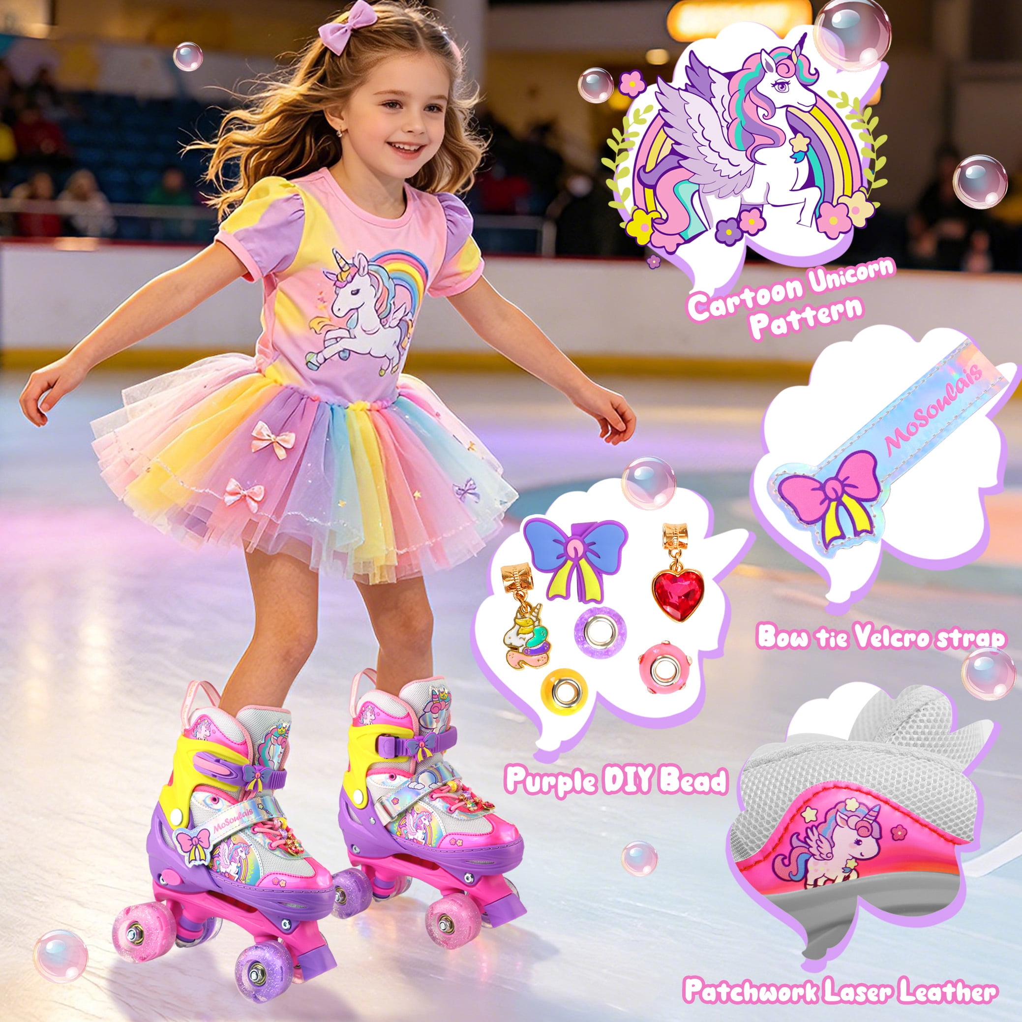 Girls Unicron Roller Skates for Kids Toddler Ages 2-4 5-8 8-12,Adjustable RollerSkates W/ LED Light-Up Wheels for Outdoor Beginner Gifts
