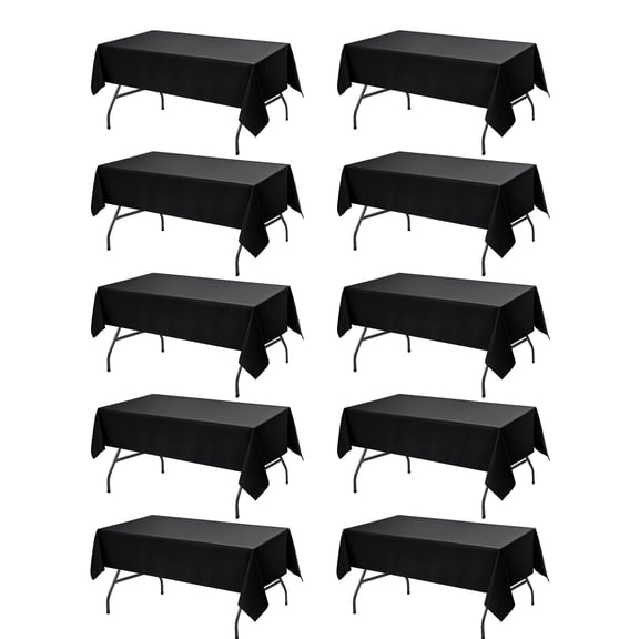 10-pack Black Tablecloths For Rectangle Tables 60 X 84 Inches Stain-resistant Polyester Fabric 4 Foot - Washable Table Covers Weddings Banquets Birthday Parties Events