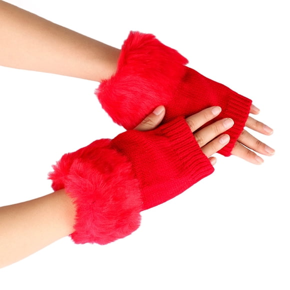 Outfmvch Winter Gloves Womens Gloves Women'S Knitted Wool Open Finger Gloves Faux Wool Half Finger Short Warm Gloves Gloves Red A