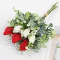 thumbnail image 2 of Qiangzon Fake Rose Bouquet, Hand Held Wedding Flowers, Faux Floral Arrangement for Bride Table Decor, Home Vase Centerpiece, Red And White, 2 of 9