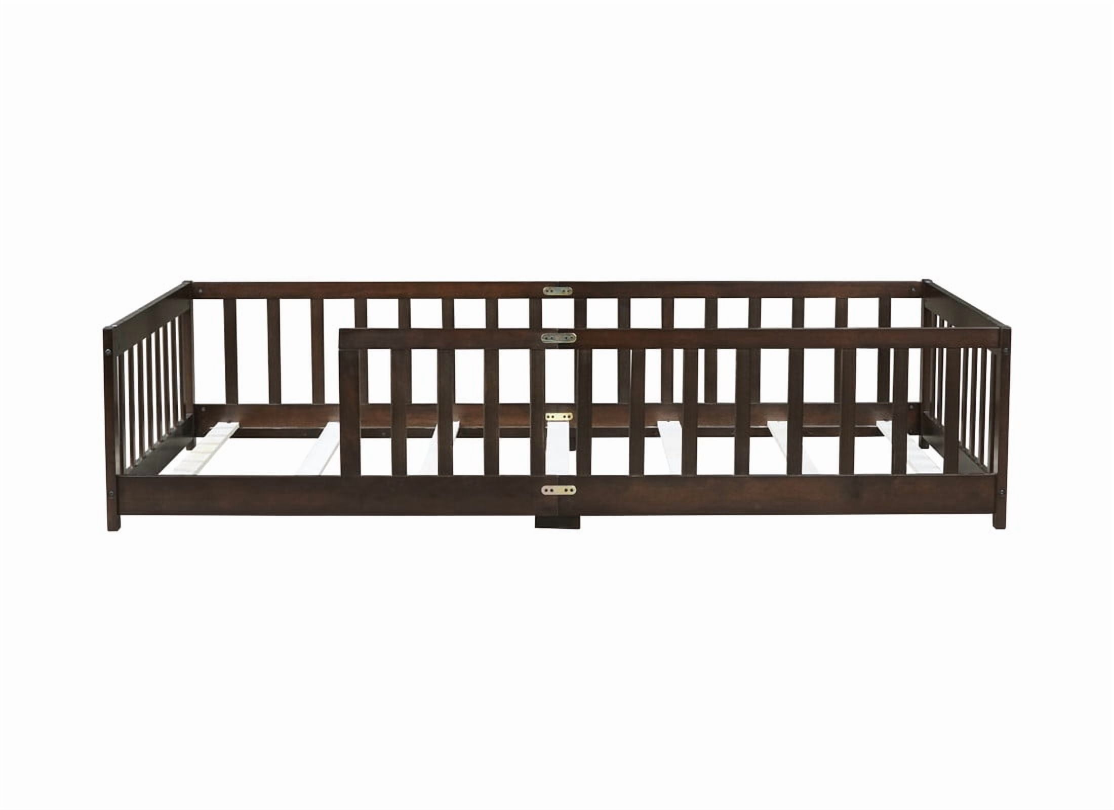 Mirightone Twin Size Floor Bed, Wood Montessori Floor Beds with Fence Railings and Slats Support, Twin Playhouse Bed Frame, No Box Spring Needed, (Espresso)