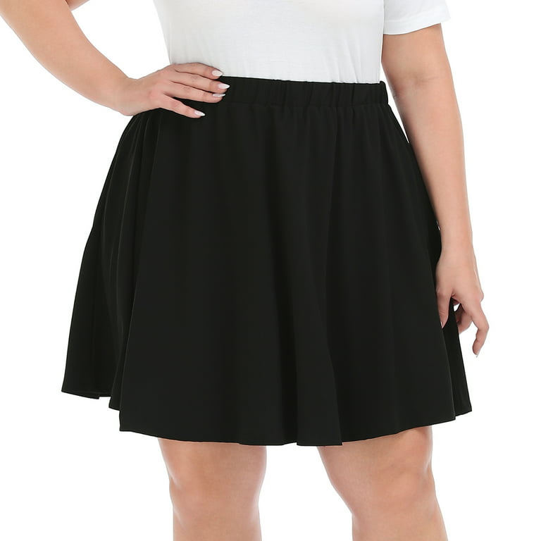 HDE Women's Plus Size Mini Skater Skirt with Elastic Waist Black - 3X