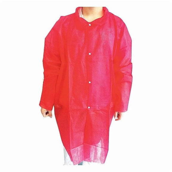 Condor Disposable Lab Coat, Polypropylene, Snaps Closure, Red, L, 30 PK