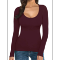 thumbnail image 3 of T-shirt Tunique Ajusté à Manches Longues à Encolure Dégagée pour Femmes, Rouge Vin, P, 3 of 9