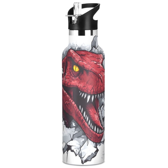 ALAZA Dinosaur Pattern Stainless Steel Water Bottle Vacuum Insulated Leak-Proof Tumbler with Straw Handle 20oz