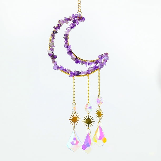 Colgante de Amatista Natural Grava Tejida a Mano LADIGASU Carillón de Viento Iluminación Regalo Decorativo Liquidación 1X Colgante