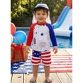 thumbnail image 3 of Cenuakty Toddler 6M-5T Boy Swimsuit Set 4th of July Star Print Tops Swim Trunks and Hat Rash Guard Bathing Suit ﻿, 3 of 9