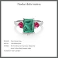 thumbnail image 4 of Gem Stone King 10K White Gold Green Malachite and Red Created Ruby 3 Stone Engagement Ring for Women (4.04 Cttw, Emerald Cut 9X7MM, Gemstone Birthstone, Size 9), 4 of 4