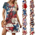 thumbnail image 5 of Women's Casual Summer Dress American Flag Inspired Short Sleeve V-Neck Loose Fit with Pocket for 4th of July, 5 of 5