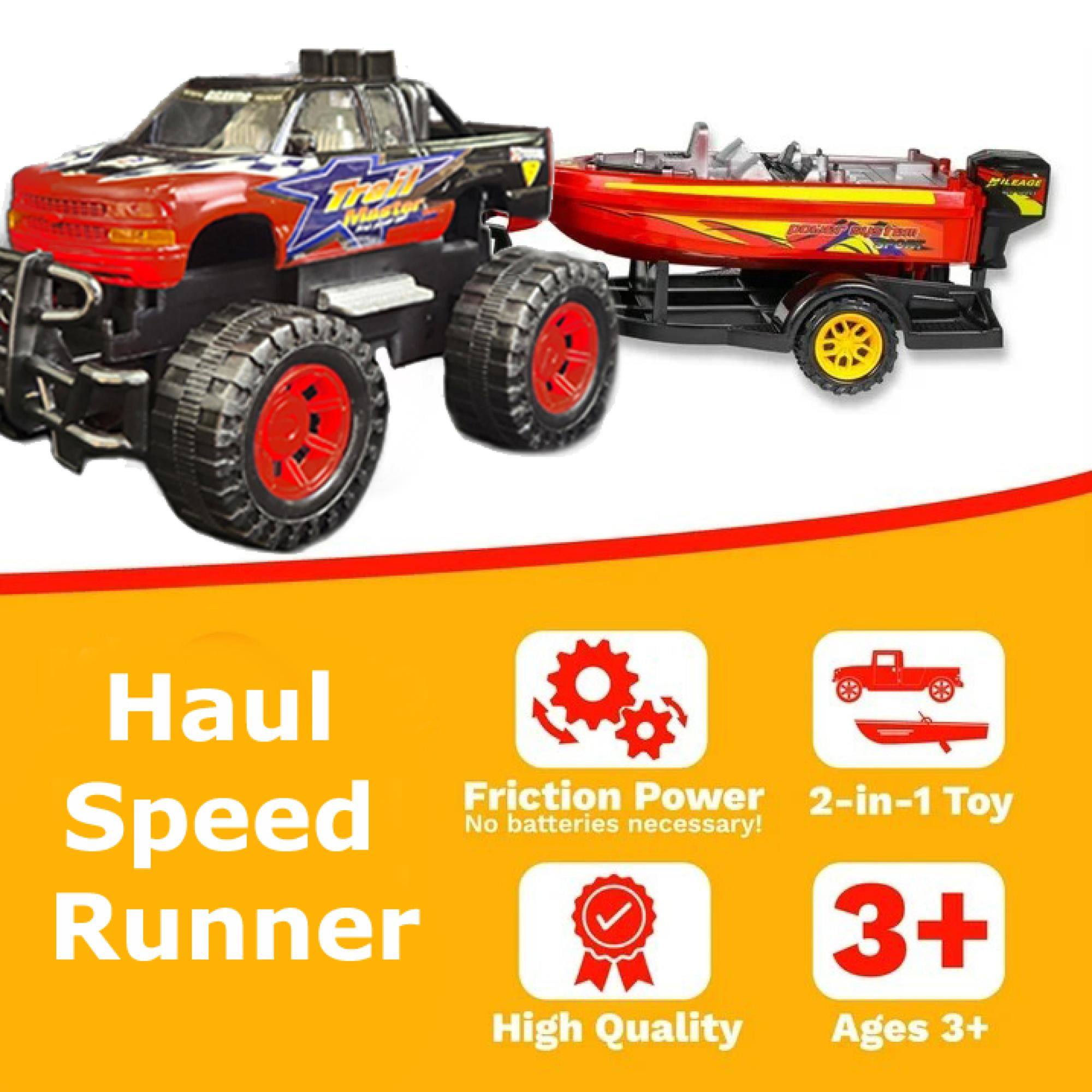 Speed Max King Friction-Powered Toy Truck with Speed Boat & Trailer – Play Vehicle Set