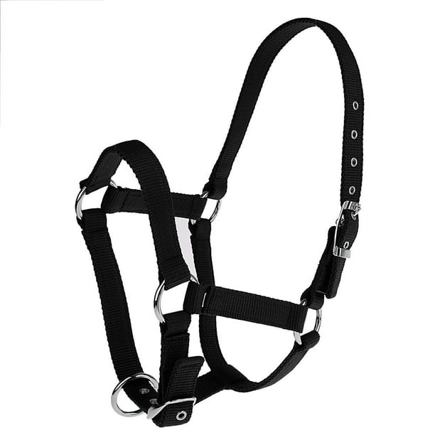 Cabezales ecuestres occidentales de nailon ajustables con cabestro para la cabeza - Negro s, tal se describe Soledad Halter de caballo ajustable