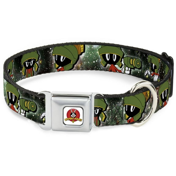 Looney Tunes Pet Collar, Dog Collar Metal Seatbelt Buckle, Marvin the Martian 4 Poses Galaxy, 9.5 to 13 Inches 1.0 Inch Wide