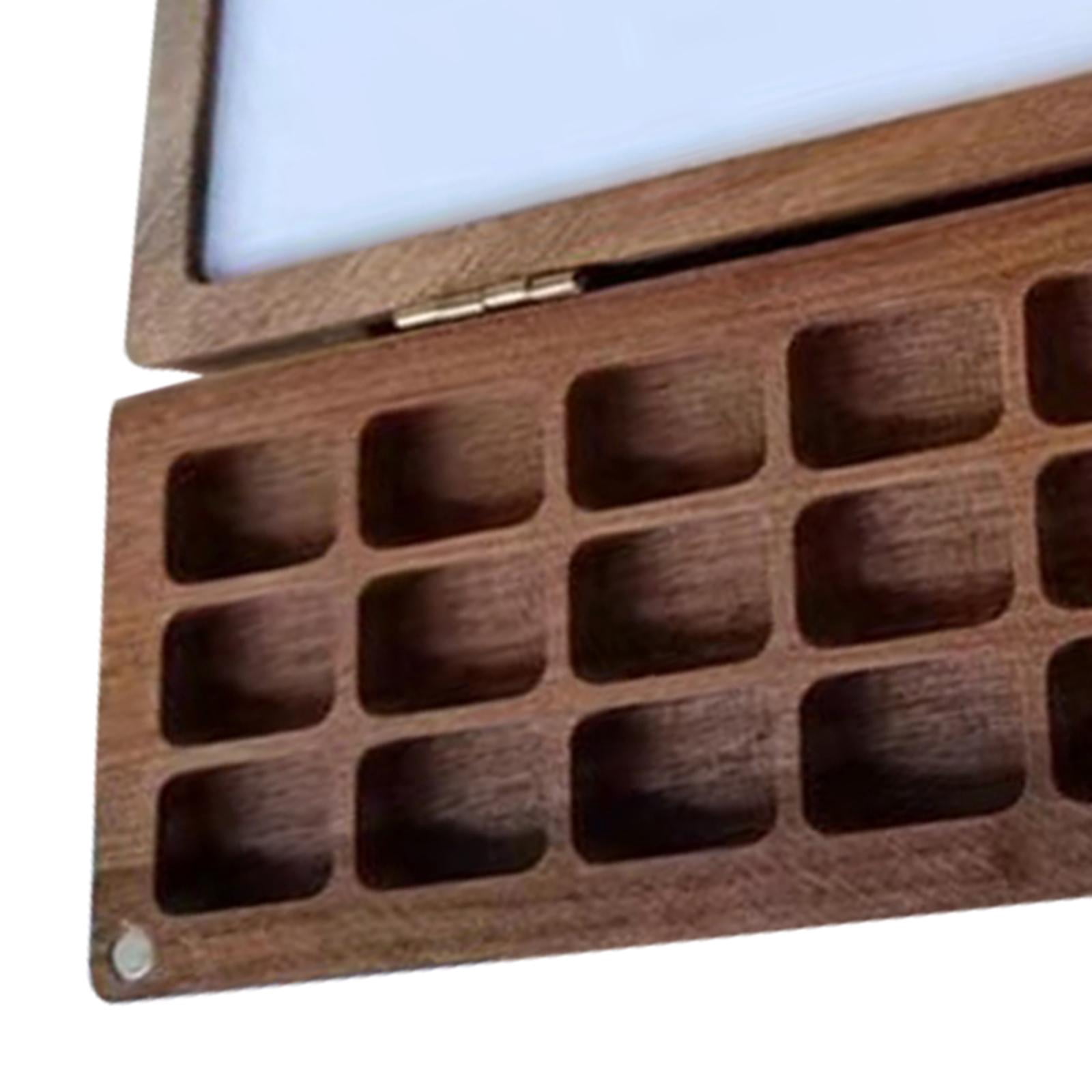 Milageto Empty Palette Box Wood Paint Tray 24 Grids Handcraft Acrylic Paint and Lid Paint