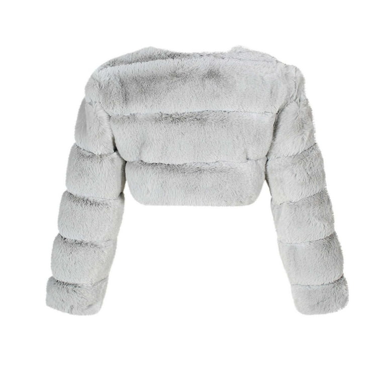 Nrmvnmi Women Fluffy Faux Fur Coat Cropped Jacket Puffer Jacket