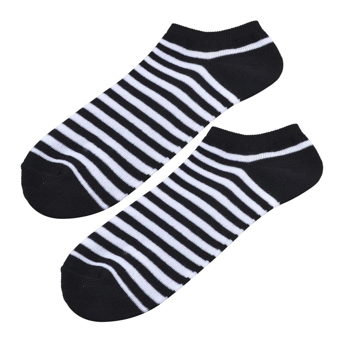 Pair Striped Elastic Ankle High Low Cut Sports Socks Black White for ...