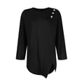 thumbnail image 5 of Button Detail Curvy Hem T-shirt, 3/4 Sleeve Round Neck Casual Top, Women's Clothing, 5 of 5