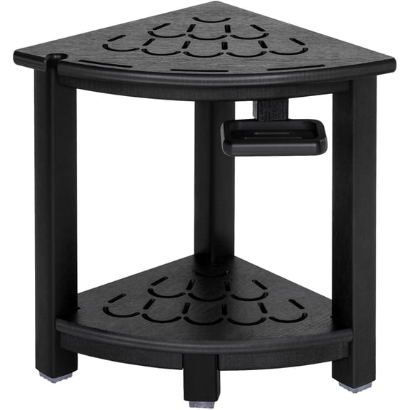 Nalone Corner Shower Stool, HDPE Bath Bench Chair Seat for Shaving Legs Soap Box and Adjustable Feet(Black)