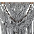 thumbnail image 4 of DecMode Gray Cotton Handmade Intricately Weaved Macrame Wall Decor with Beaded Fringe Tassels, 4 of 7