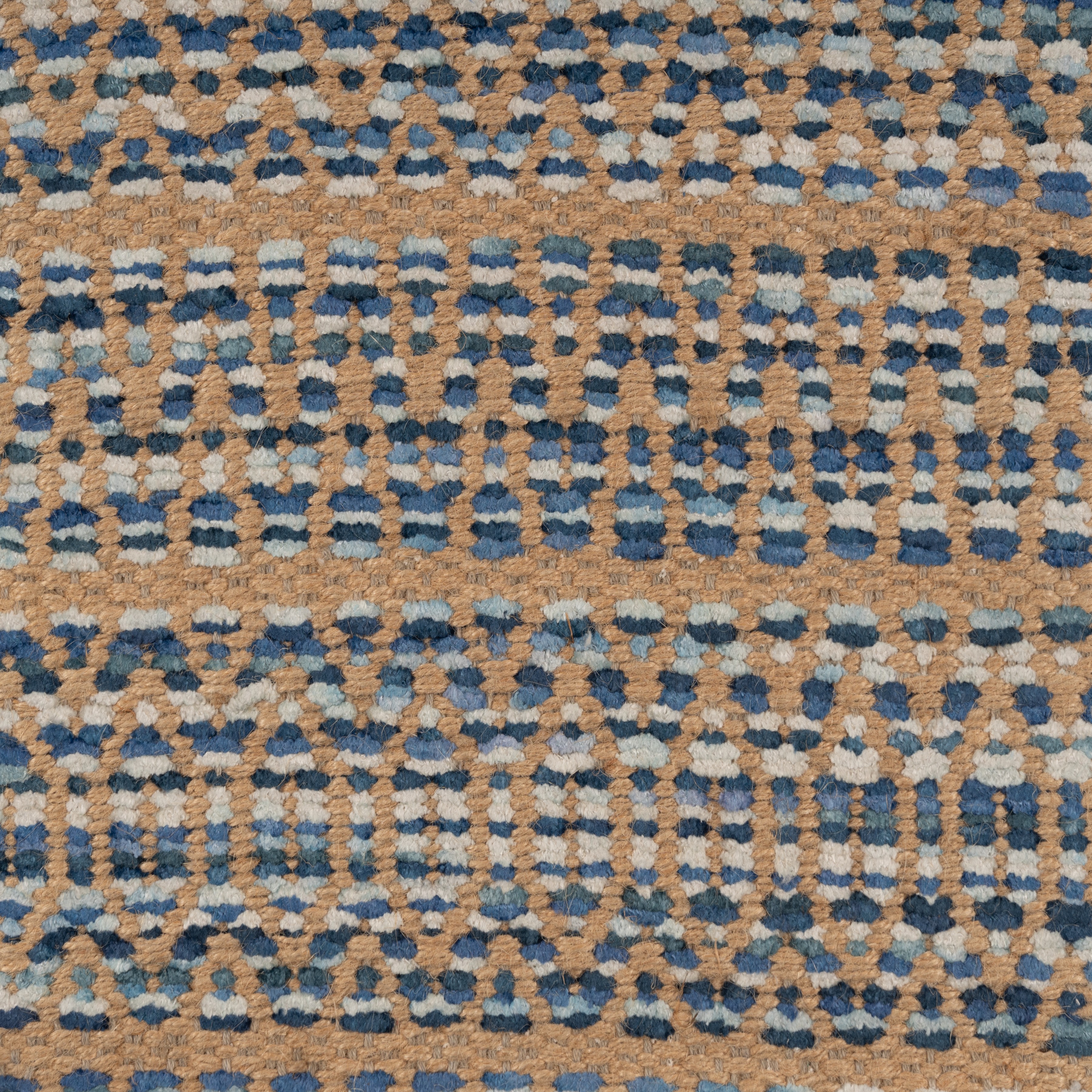 LR Home Ollie 9' x 12' Brown/Blue Striped Geometric Braided Jute Indoor Area Rug