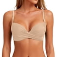 thumbnail image 2 of Women's Twist Front V Neck Bikini Top Padded Adjustable Spaghetti Straps Bathing Suit Tops Only Beige L, 2 of 5