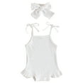 thumbnail image 1 of Infant Baby Girls Sleeveless Solid Color Ribbed Ruffles Romper Bodysuits With Headbands Outfits For Kids Vêtements Pour Enfants Size 9-12 Months, 1 of 4