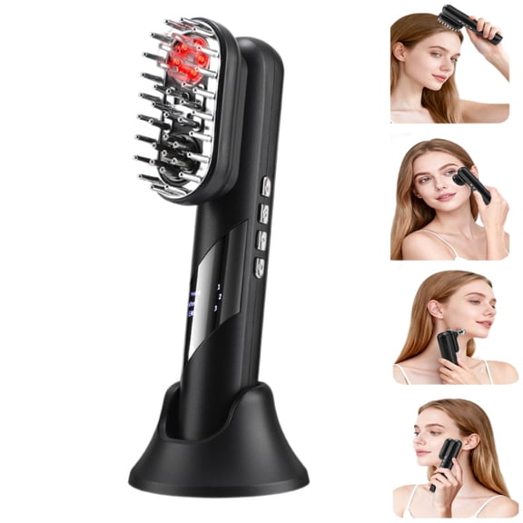 Electric Scalp Massager and Facial Massager , 4-in-1 Head Massagers Comb, Cordless Beauty Device with 3 Vibration Heat & Red Light, Portable Scalp Brush for Home & Travel, Black
