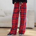 thumbnail image 2 of Annhoo Flannel Pants for Women Trendy Plaid Print Plush Trousers Casual Drawstring Straight Leg Pants, 2 of 5