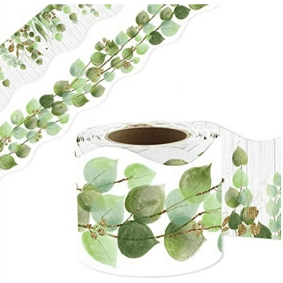 Eucalyptus Die-Cut Border Trim 36ft Per Roll Two Sided Printed Leaves Border for Classroom Back to School Decoration