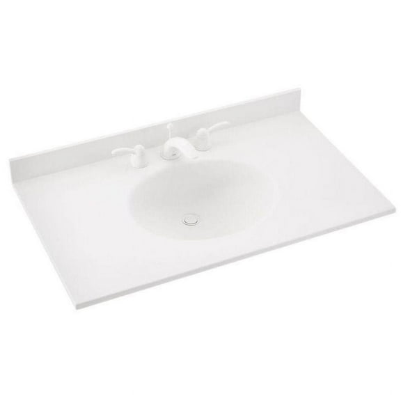 Swanstone VT02237.010 Ellipse Solid Surface Single-Bowl Vanity Top, 37-in L X 22-in H X 7.25-in H, White