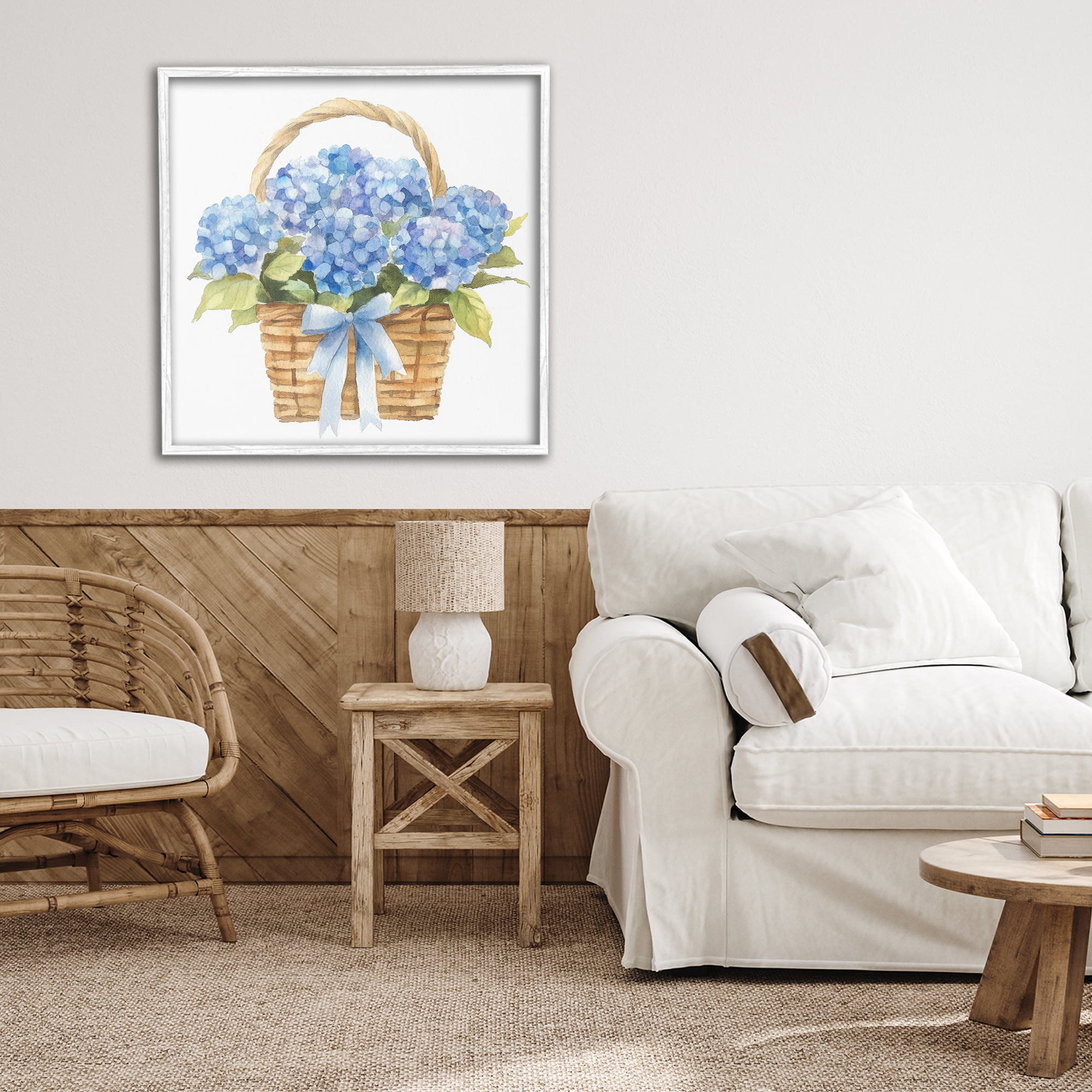 Stupell Industries Pretty Blue Hydrangea Picnic Basket White Framed Giclee Art, design by Petal Prints Design