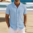 thumbnail image 2 of Domzest Men's Button Down Shirts Short Sleeve Summer Casual Textured Cuban Collar Shirt with Chest Pocket Sky Blue XL, 2 of 4