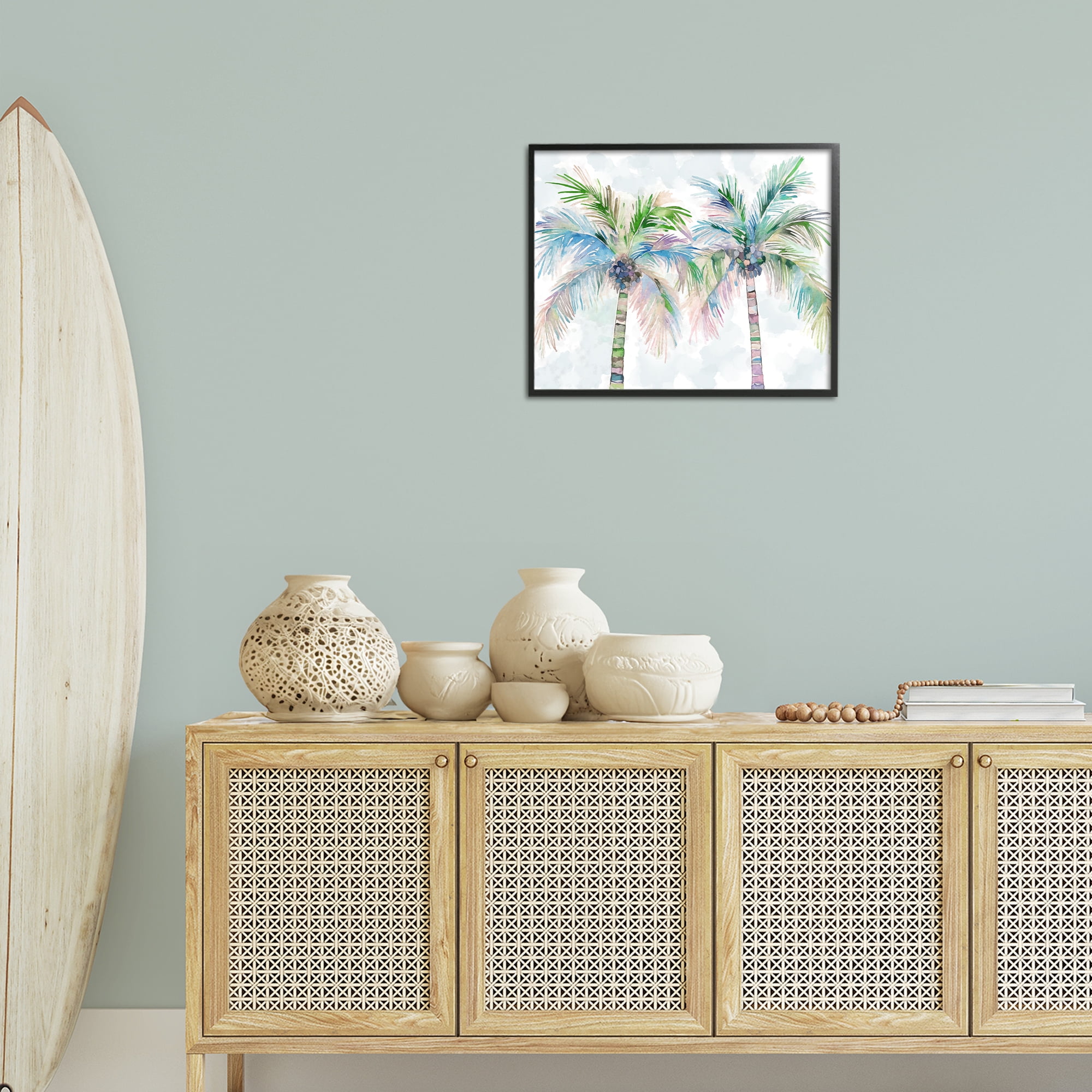 Stupell Industries Soft Palm Tree Pair Botanical & Floral Painting Black Framed Art Print Wall Art, 20 x 16