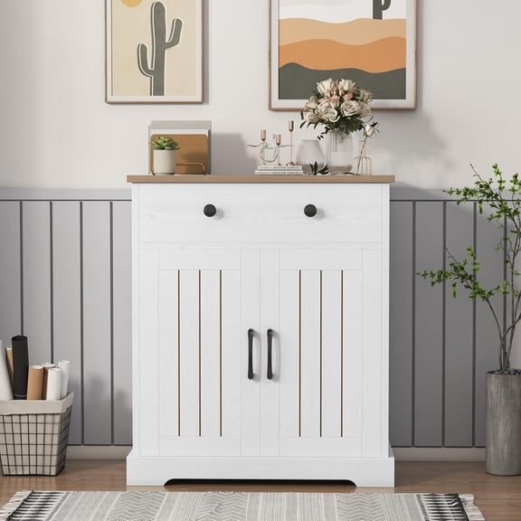 TROPOW Small Kitchen Storage Cabinet, Modern Buffet Sideboard with Storage, Coffee Bar with Drawers and 2 Doors, Floor Sideboard Buffet for Living Room, Dining Room, Bathroom