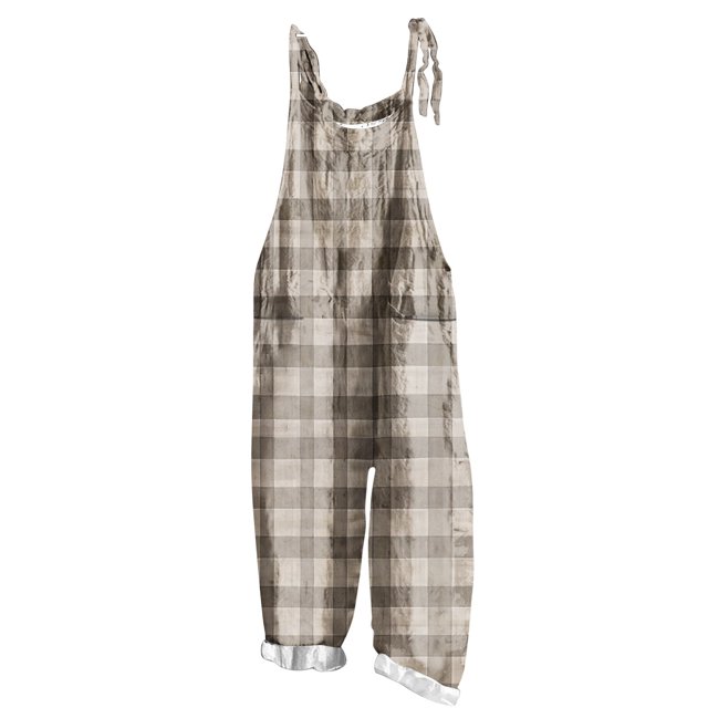 Lenpel Women's Jumpsuits Plus Size Sleeveless Spaghetti Strap Striped Plaid Straight Leg Rompers Causal Loose Overalls with Pockets