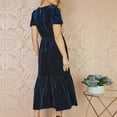 thumbnail image 3 of CharmCyan Women’s Velvet Midi Dress with Puff Short Sleeves V Neck Tiered Skirt and Relaxed Fit for Casual or Formal Wear Navy S, 3 of 5