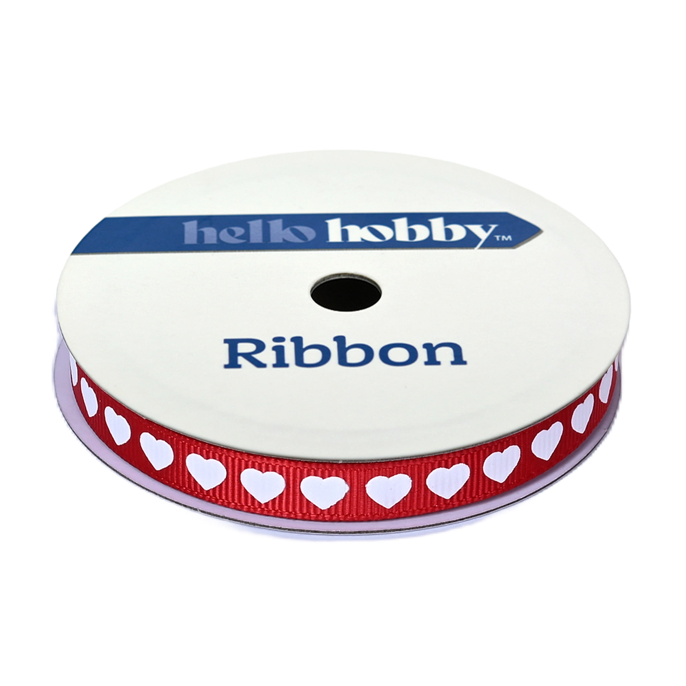 Gwen Studios 3/8" Red with White Hearts Grosgrain Ribbon, 7 Yards