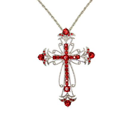Faship Gorgeous Rhinestone Crystal Cross Crucifix Necklace