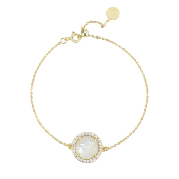Gold Over Sterling Silver with Mother Of Pearl and White Topaz Solitaire Bracelet