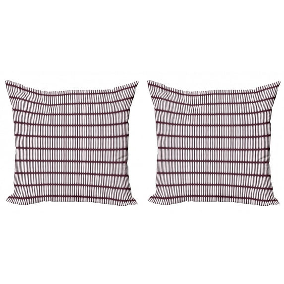 Geometric Throw Pillow Cushion Cover Pack of 2, Lady Fingers Biscuits Inspired Round Edged Dashes Lines Repeating Pattern, Zippered Double-Side Digital Print, 4 Sizes, Maroon and White, by Ambesonne
