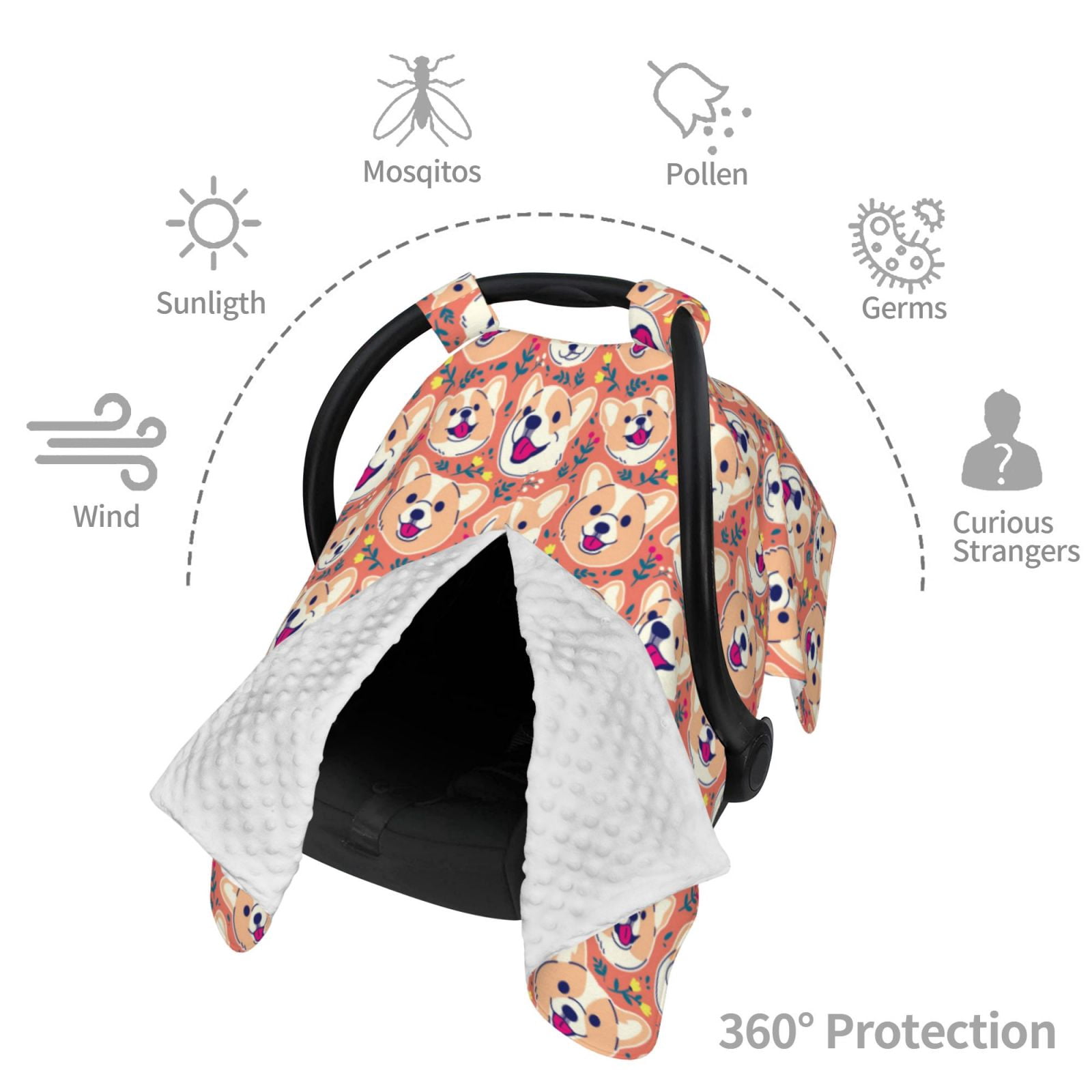 Car Seat Cover Baby - Corgi Head with Floal Breathable Infant Car Seat Cover for Baby Carseat, Lightweight Comfort Baby Essentials Must Haves Newborn Stuff for Girl Boy