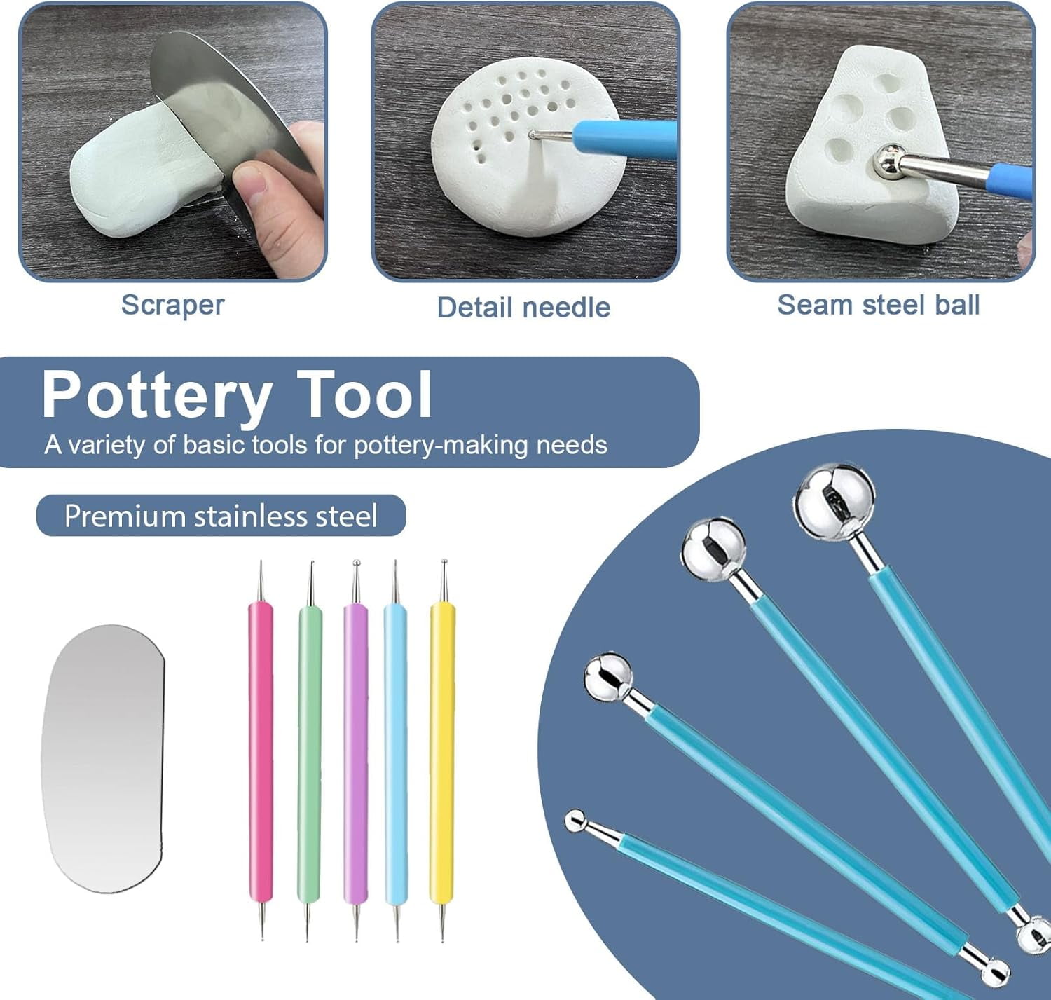 Air Dry Clay Varnish with Clay Tools Kit, 2 x 3.4 fl oz, Gloss & Matte Clay Glaze for High Luster Scratch Resistant, Waterproof, Pottery Polymer Clay Tool kit to Sculpting, Modeling, Shaping