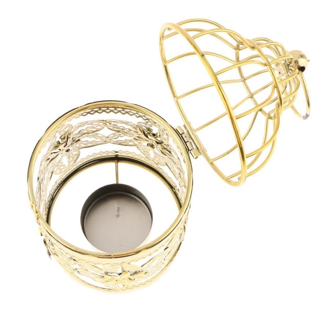 Ruiboury Electroplated Metal Birdcage Shape Tea Light Candle B- Holder Gold Type E 1Set
