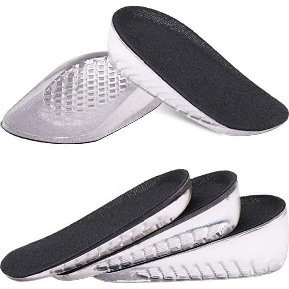 3 pairs of gel heightening insoles (one pair for each of the three heights of men's shoes), invisible insoles, elastic shock absorption heel pads