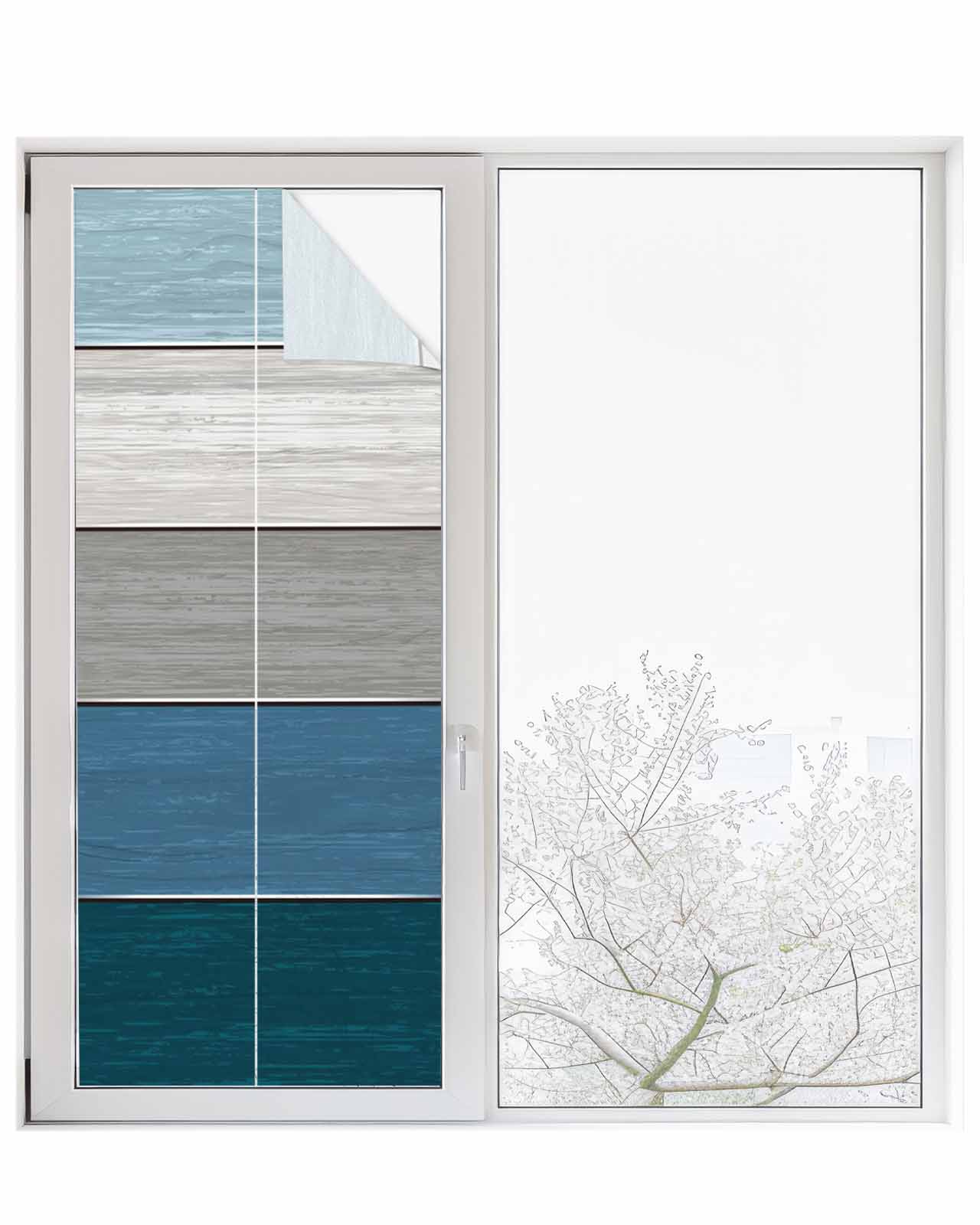 Blue Ombre Wooden Window Privacy Film Stained Glass Window Film Decorative Windows Cover Static Windows Cling for Glass Door Farmhouse Retro Wood Gradient Stickers for Bathroom 29.5"x78.7"