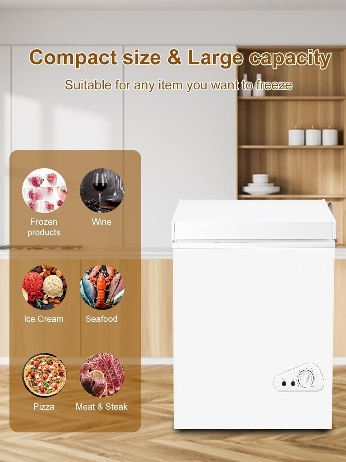 Kcpolre 2.8 Cu.ft Chest Freezer, Compact Deep Freezer with Top Mini 7 Gears Temperature Control Open Door and Removable Storage Basket, White