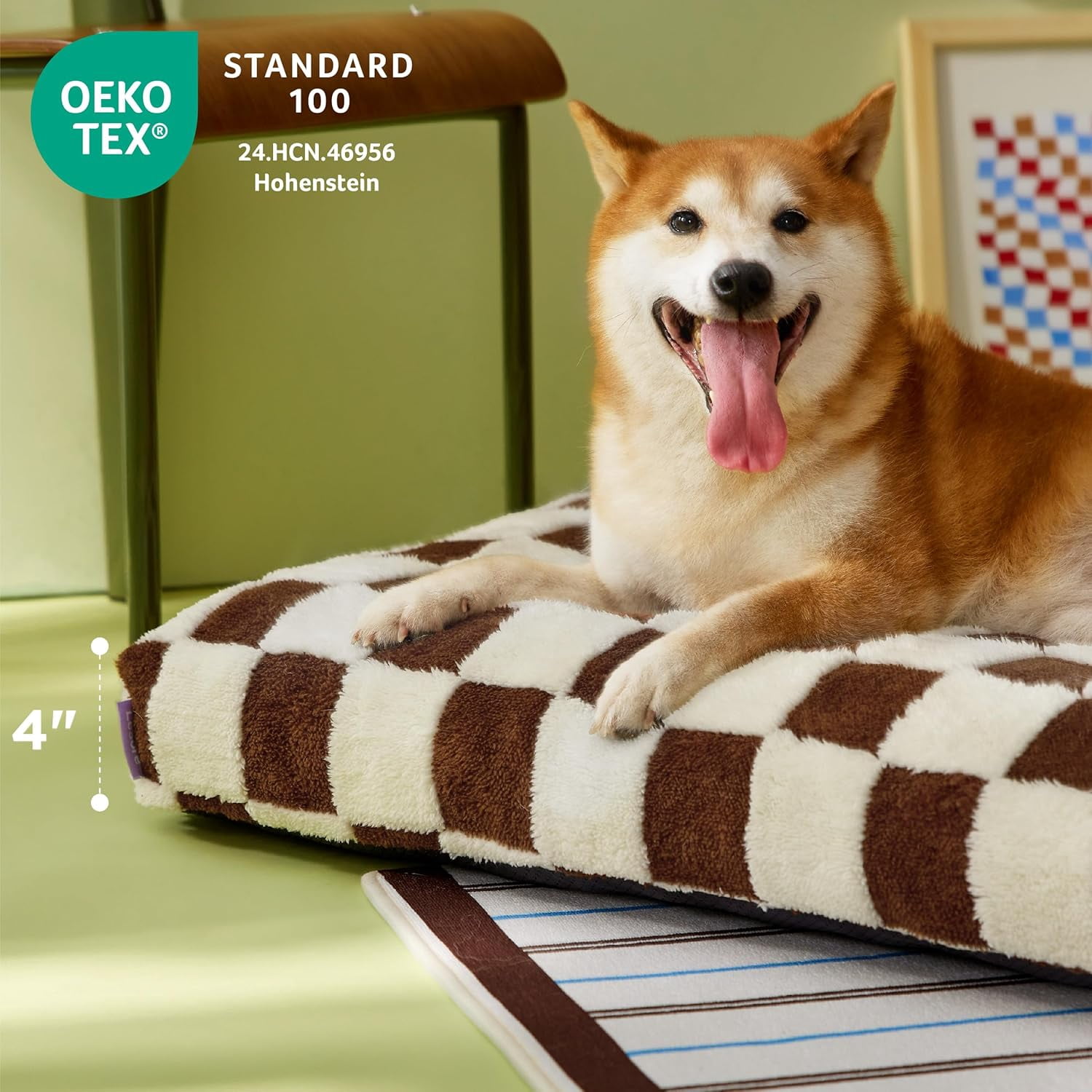 Extra Large Dog Bed with Thick Shredded Foam, Removable Plush Cover and Anti-Slip Bottom, Brown