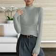 thumbnail image 2 of HUJlwoi Women's Thermal Tops Solid Color Long Sleeve Mock Turtle Neck Undershirt Casual Fall Winter Ribbed Blouse Basic Base Layer, 2 of 7