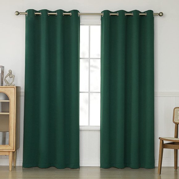 PinesC Dark Green Blackout Curtains 84 Inch for Living Room - 2 Panels Grommet Room Darkening Hunter Green Curtain Thermal Insulated Drapes for Bedroom, 52Wx84L, Emerald