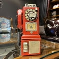 thumbnail image 3 of Telephone Model Coin Bank Red Antique Telephone Model Coin Bank Piggy Bank Saving Bank Vintage Rotate Classic Look Dial Pay Phone Model Retro Booth Home Decoration Ornament, 3 of 10